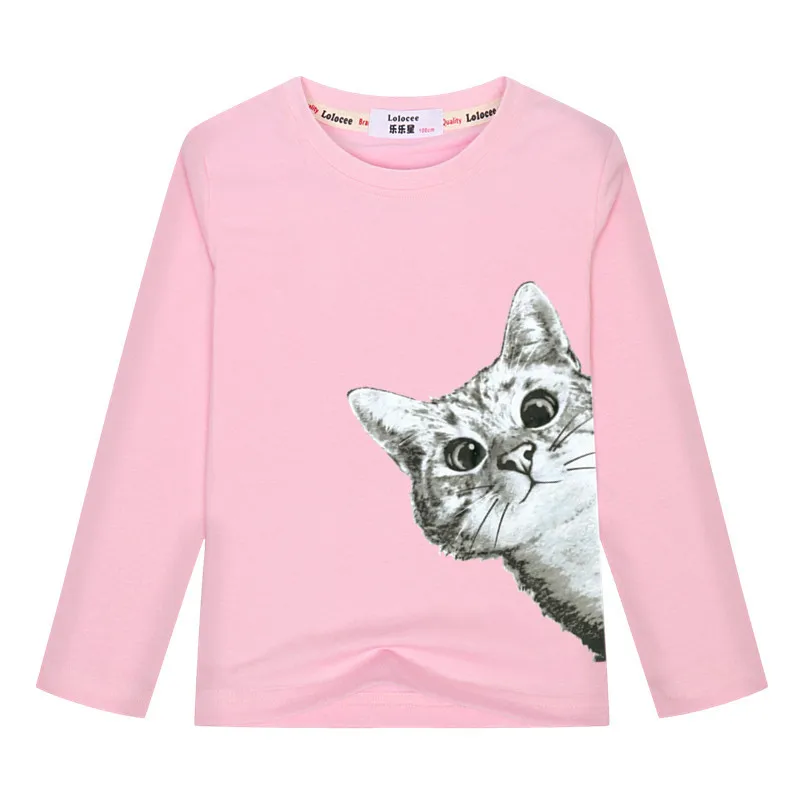 Новая детская одежда в стиле Харадзюку с объемным рисунком, Детская футболка, футболка с длинным рукавом и рисунком милого кота для девочек и мальчиков, топы из хлопка для 3-13 лет - Цвет: pink