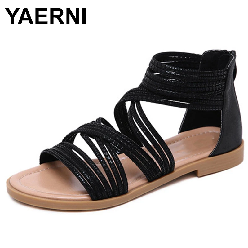

YAERNINew Hersevll Roman Style Women's Sandals Cross-border RetroFlat-soled Large-size 41/42Comfortable Roman Shoes Cover Heels