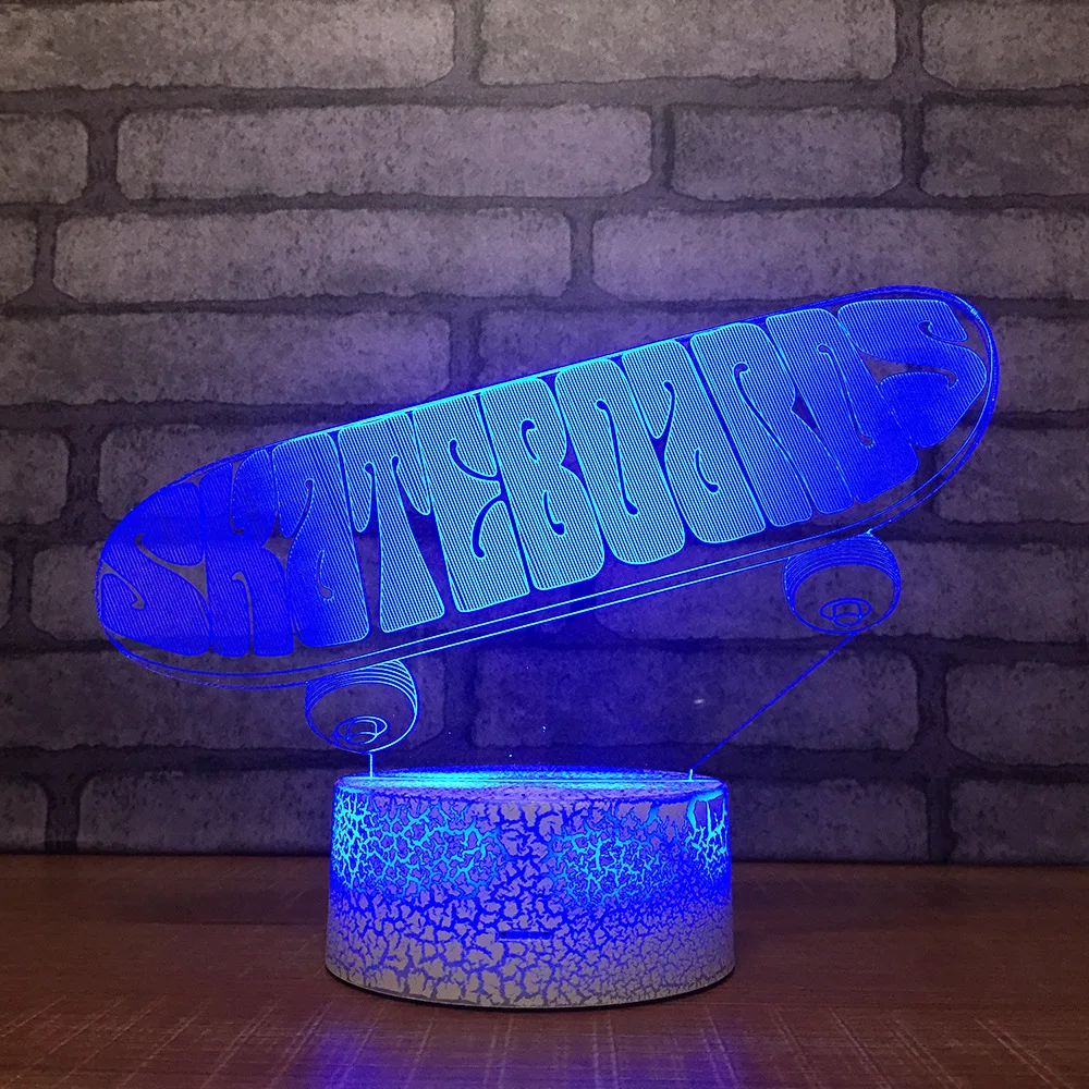 3D светодиодный RGB Ночной светильник для скейтбордов 7 цветов настольный фигурки