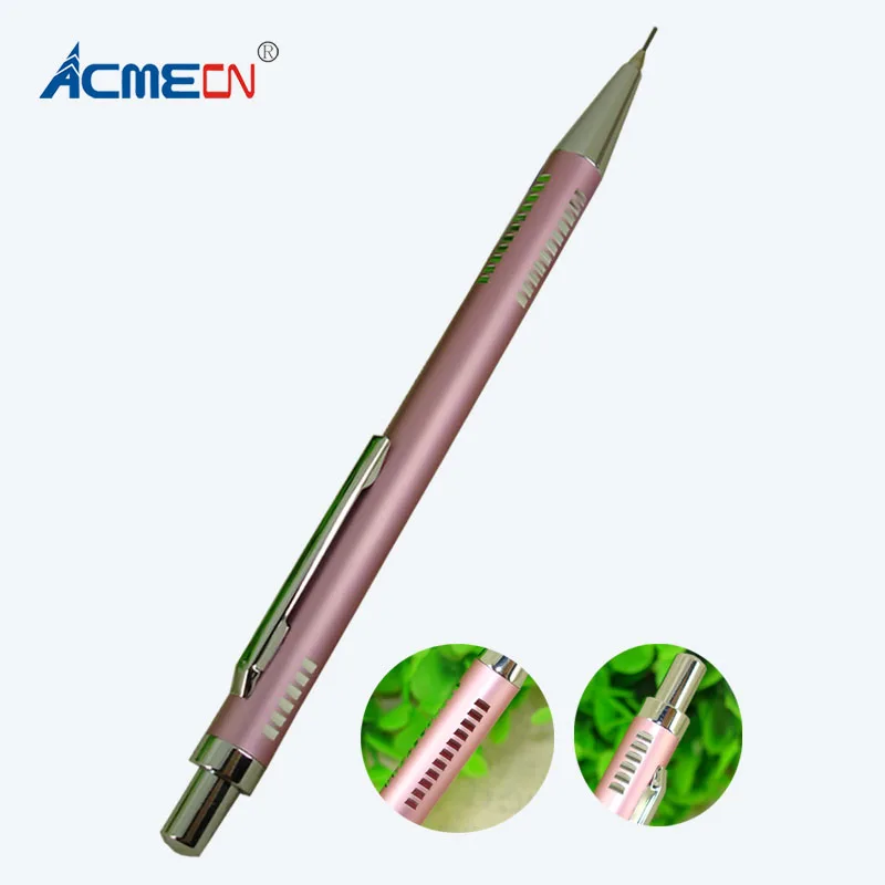 

0.7mm Aluminium Mechanical Pencil Oxidize Pink Pencil Push action Cute Writing Pens with computer Engraving School Stationery