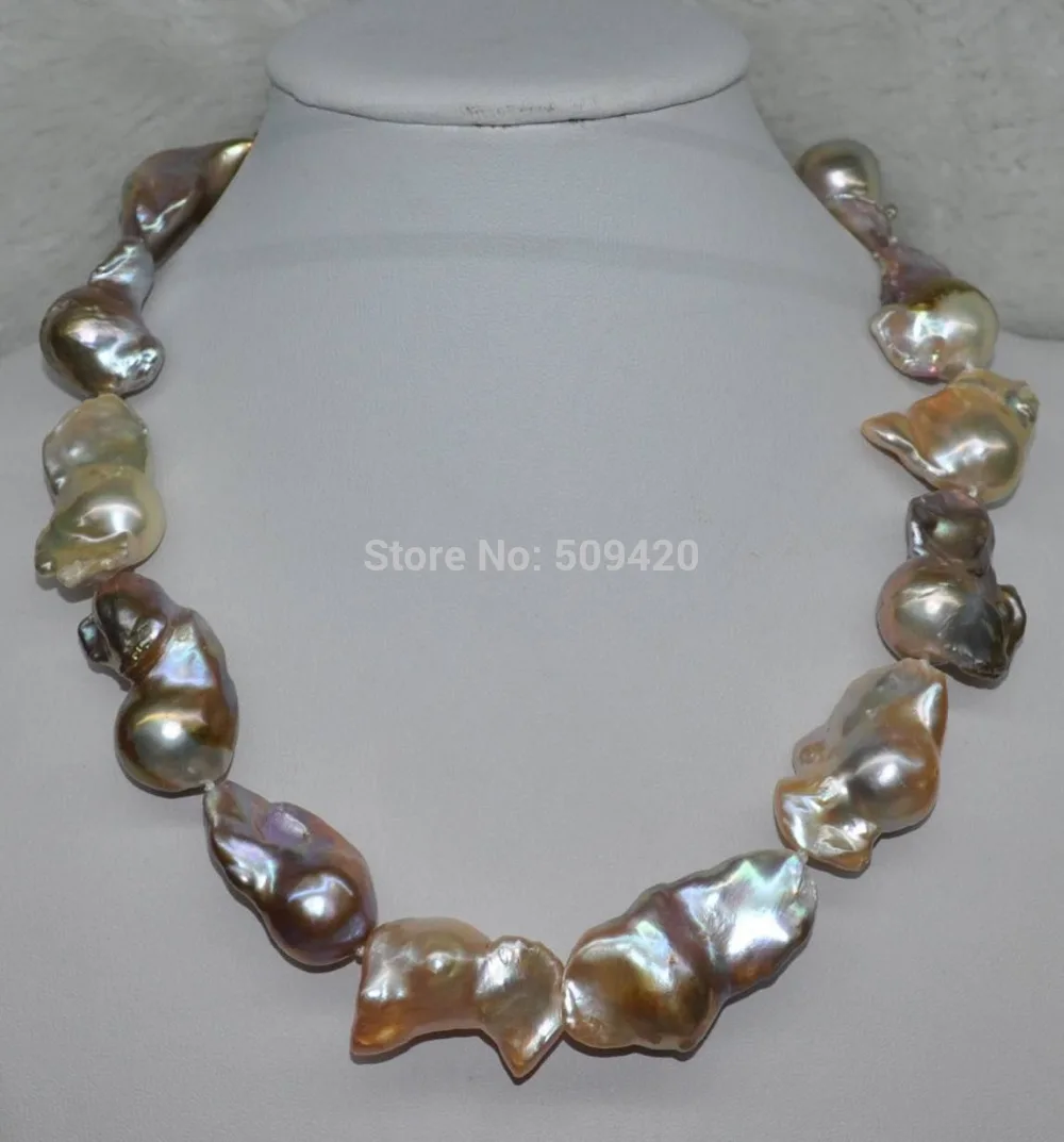 

FREE SHIPPING>>@> HOT >>GORGEOUS Rainbow Multicolor 21*40mm Baroque Nucleated cultured pearl necklace
