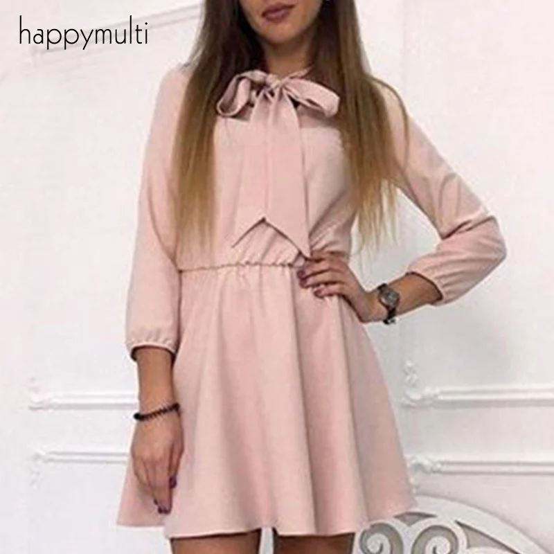 Весенне-осеннее платье Happtmulti женское повседневное однотонное с бантом и