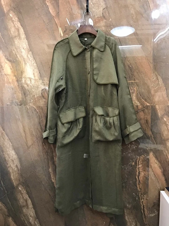 

Summer 2019 New Female Turn-collar Symmetrical Pocket Long Sleeve Pure-color Windshirt Coat 605