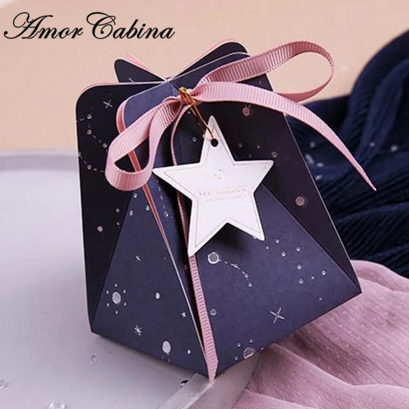 

30pcs Navy Blue Romantic Star Wedding Candy Box Party Supplies Gift Box Return Gift Box Bomboniera Chocolate Box Ribbon Label