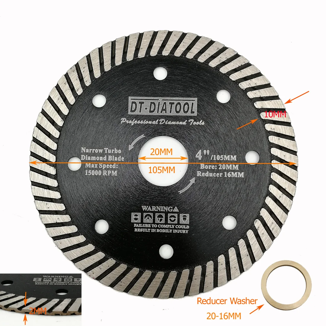 DT-DIATOOL Diamond Hot Pressed Narrow Turbo Saw Blade Multi Holes diamond disc Cutting Granite Marble Concrete Masonry