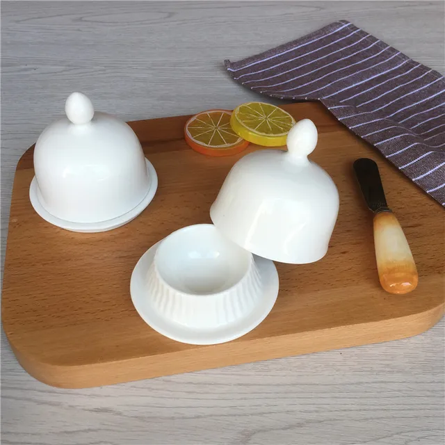 white ceramic round shape mini cute butter dish with lid 3.5 inchin