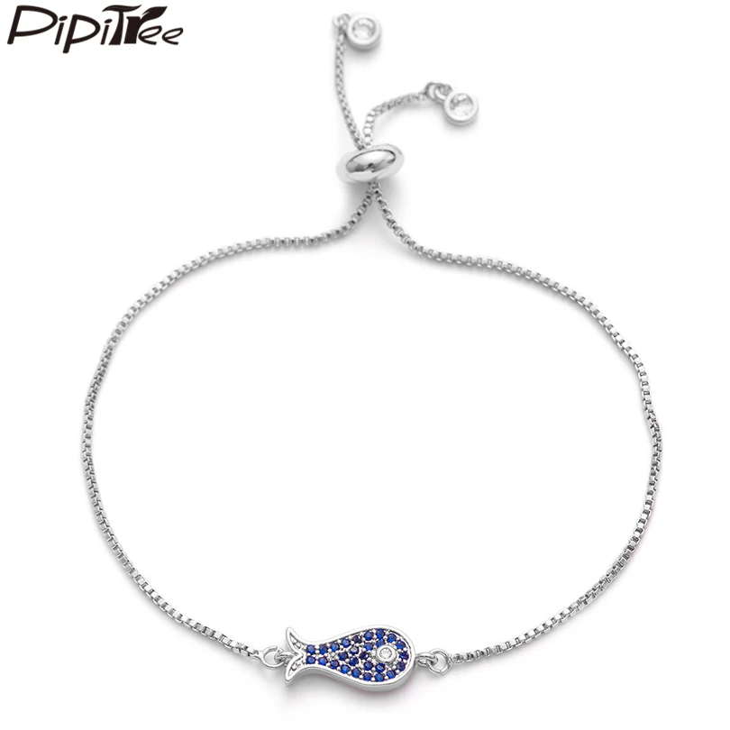 

Pipitree Lovely Blue CZ Zircon Mini Fish Bracelet Femme Copper Adjustable Chain Charm Bracelets & Bangles for Women Kids Jewelry