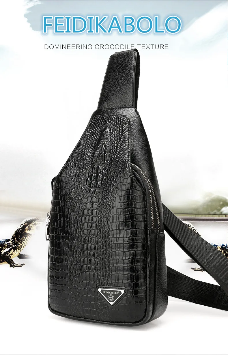 FEIDIKABOLO 3D крокодиловая Мужская нагрудная сумка, кожаная мужская сумка через плечо для путешествий, мужская сумка на плечо, рюкзак, мужской клатч, кошелек