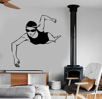 

Swimming Girls Wall Decal Sports Gym Vinyl Fitness Olympic Routine Sport Swimming Pool Design Wall Sticker Home Self DecorSYY384