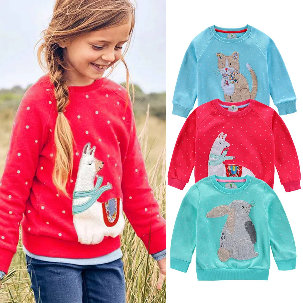 

Children Baby Kid Girl Boy Embroidery Animal Rabbit Cat Sweatshirt Tops Clothes
