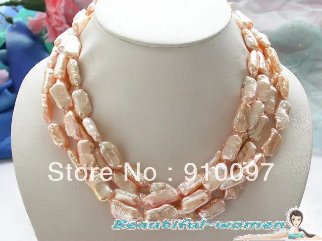 

free shipping >>>65" 23-25mm dens pink biwa freshwater pearl necklace