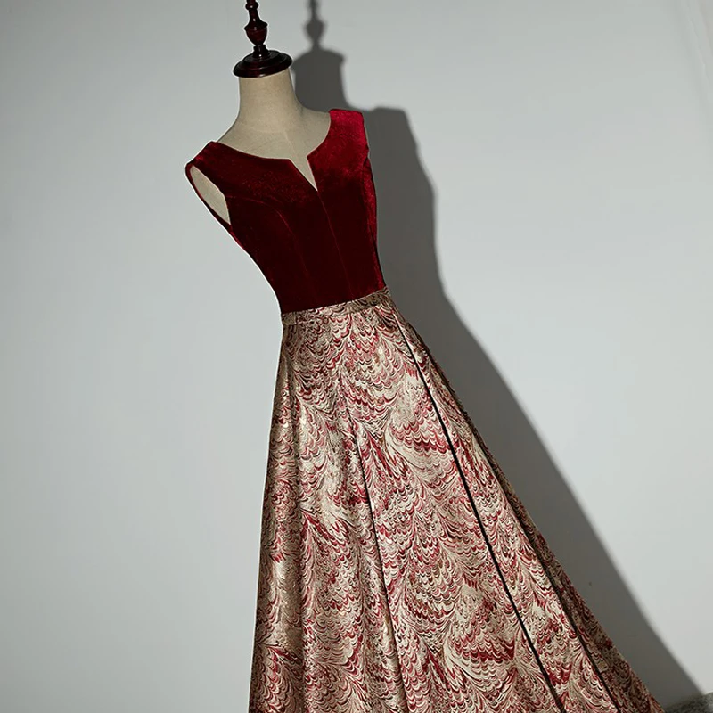 Винно-красное вечернее платье с принтом А-образное атласное длинное вечернее платье с v-образным вырезом Вечерние платья Abendkleider