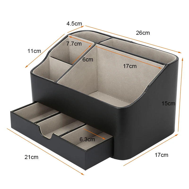 Настольный органайзер из искусственной кожи, косметическая коробка для ухода за кожей, коробка для хранения ювелирных изделий с ящиком, большая емкость, держатель для ручек, часы, ожерелье, держатель