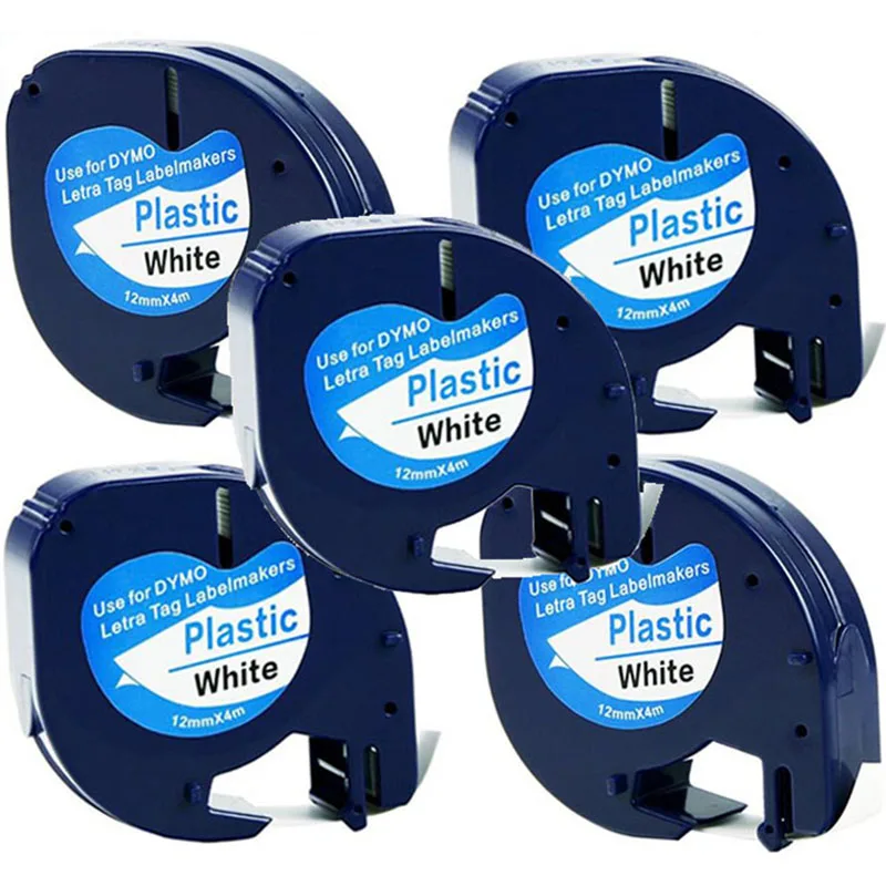 5PK Dymo plastic LT label tape 91201 DYMO LetraTag Label Tape DYMO