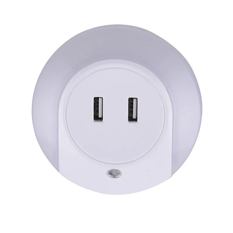 LED Night Light Sensor 2 USB Charging Socket Mobile Phone Charger 110V 220V 0.5W LED Night Lamp With Sensor Warm White