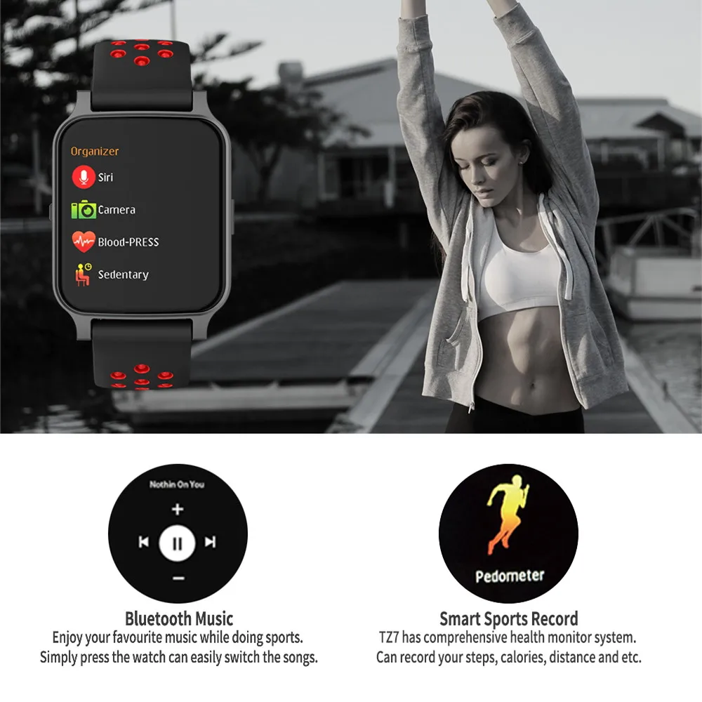 Умные часы Tz7 с Bluetooth умные голосовым помощником наручные тонометром для мужчин и