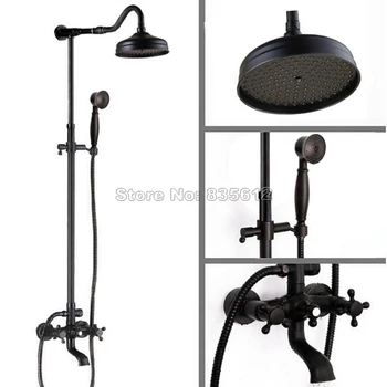 

Black Oil Rubbed Bronze Bathroom 8 inch Rain Shower Faucet Set with Dual Handles Tub Mixer Taps + Handheld Shower Head Wrs665