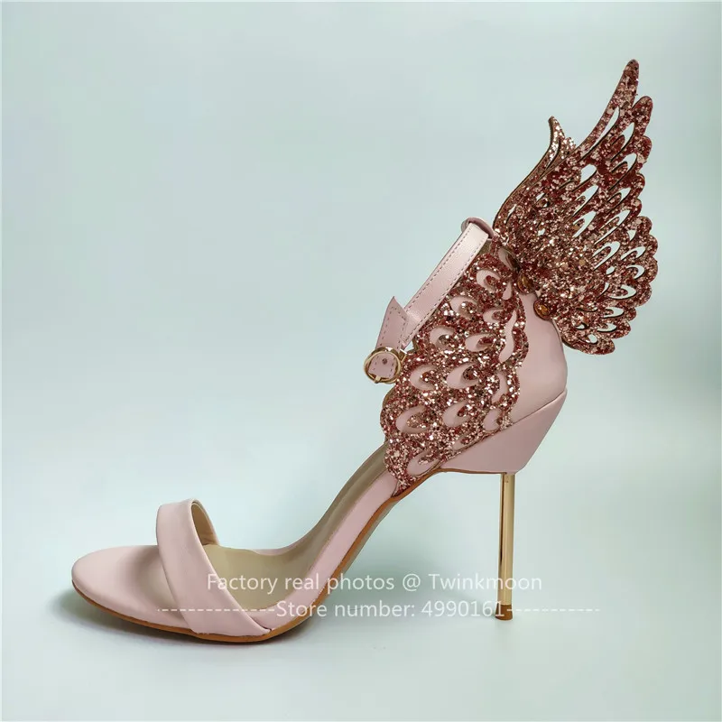Босоножки с вышитыми бабочками; дизайнерская обувь с крыльями; женская обувь на высоком каблуке с ремешком на щиколотке; Свадебная обувь для подиума; Мода года; размер 42 - Цвет: 10