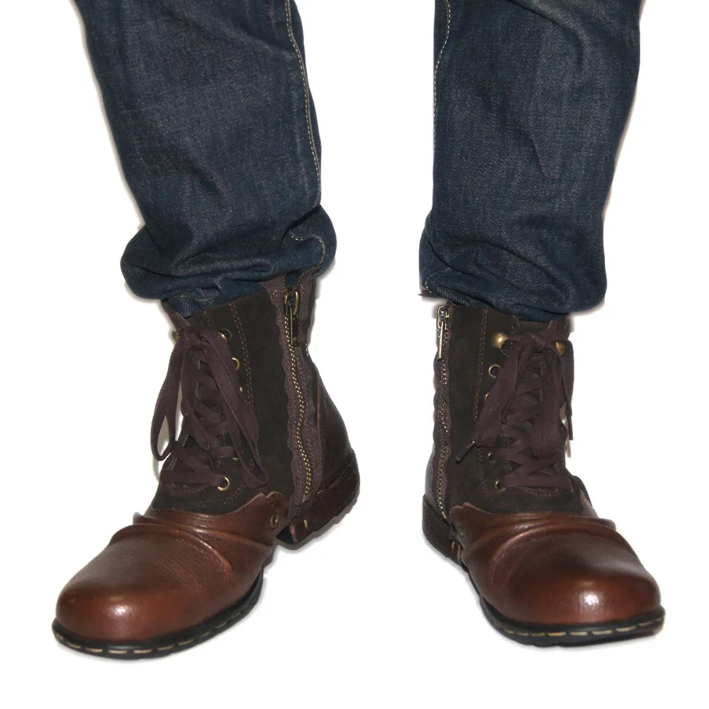 Mens leather boots motorcycle leather boots OTTO ZONE New England Genuine Leather Men Motorcycle Boots Autumn Ankle Winter Men's Casual