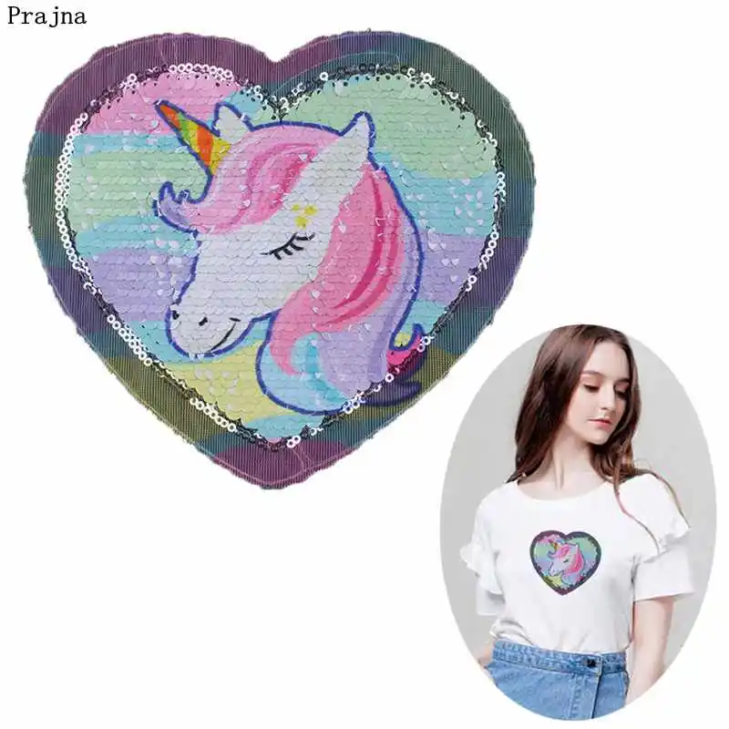 

Prajna Unicorn Sequined Patches Cartoon Style Rainbow Reversible Sew On Patch For Clothing DIY Applique T-shirts Jackets Decor