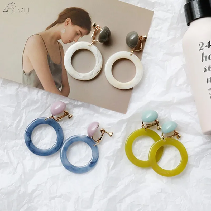 

AOMU 2019 Trend Exaggeration Acetate Acrylic Color Geometric Round Circle Hollow Dangle Drop Earrings for Women Girl Jewelry