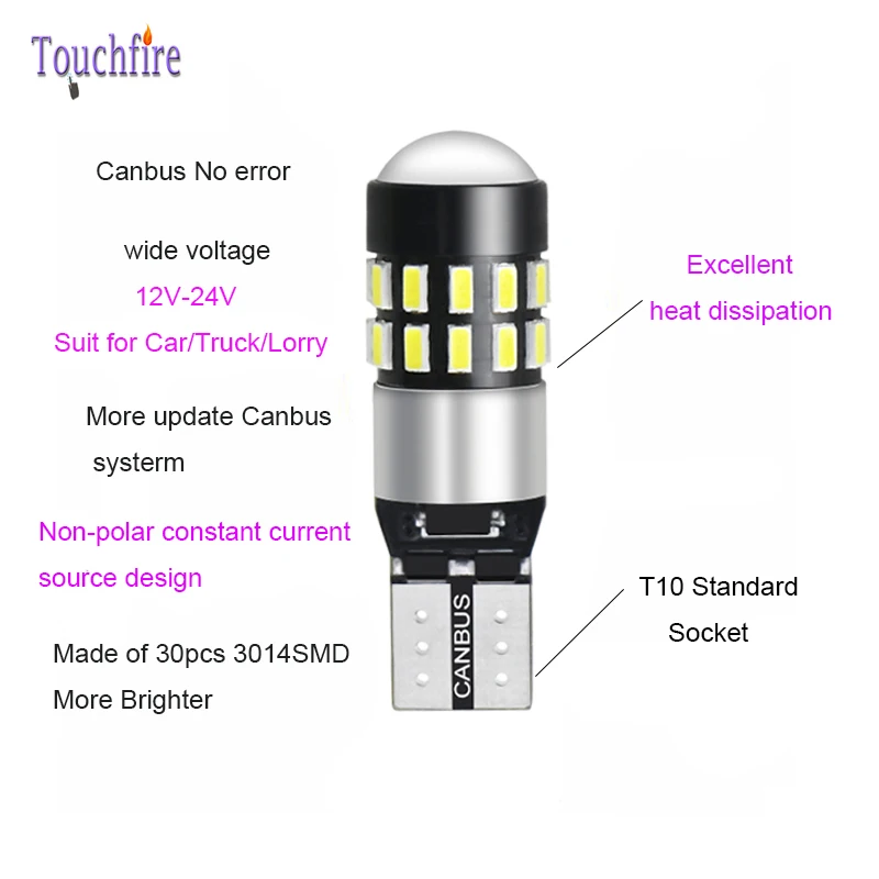 Автомобильная лампа T10 W5W 194 Canbus 100 шт. 3014 30SMD стояночный купольный светильник для