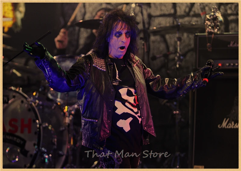 ROCK Alice Cooper retro Kraft Paper Poster vintage Wall Sticker Living Room Painting bar home pub cafe decor - Color: Dark grey