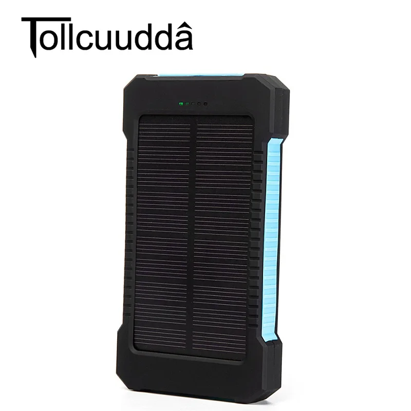 10000 мА/ч, солнечное зарядное устройство для путешествий и пеших прогулок, двойной USB внешний аккумулятор, внешний аккумулятор, водонепроницаемый внешний аккумулятор для samsung iPhone 7 8 6 - Цвет: blue