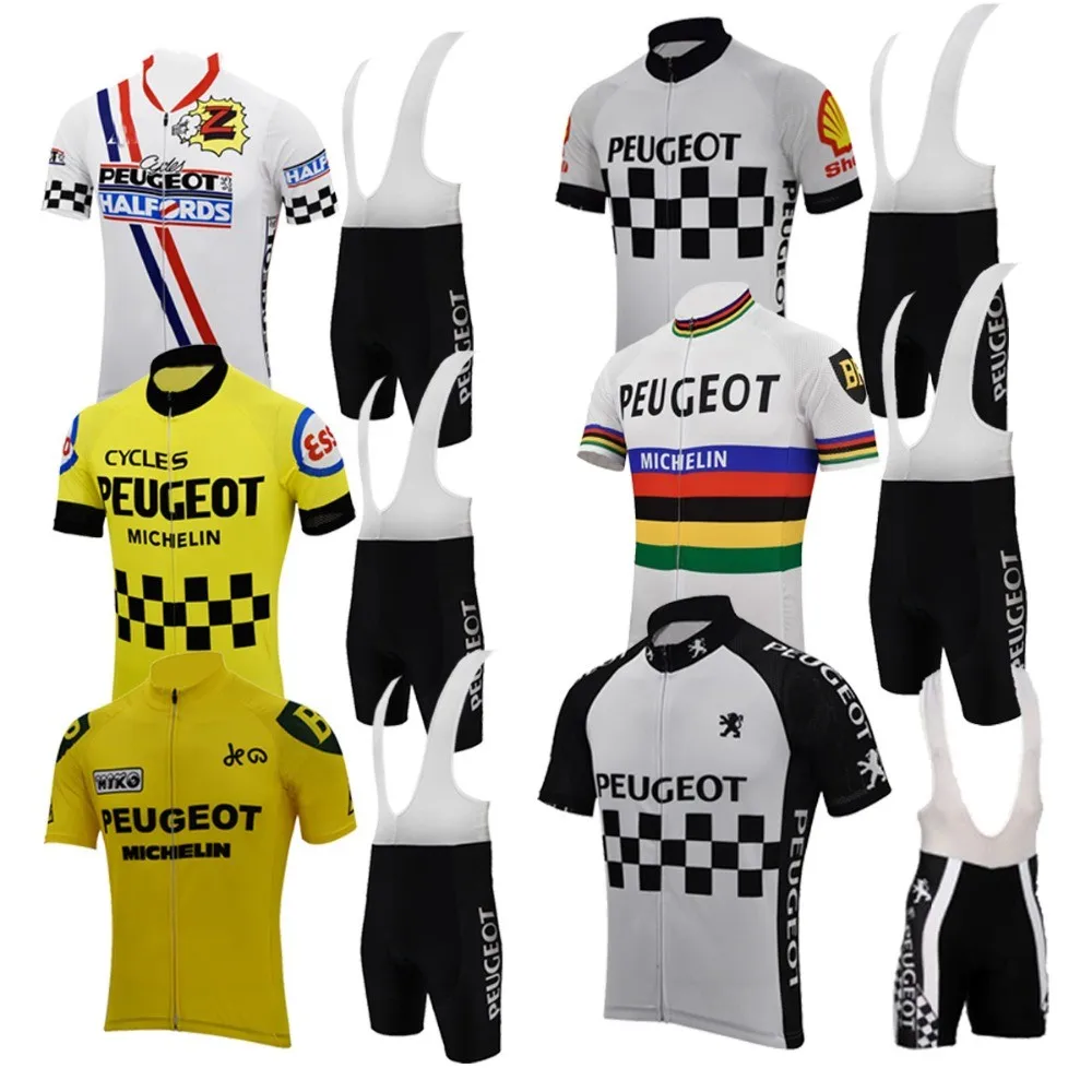 

peugeot cycling jersey set men short-sleeve polyester jersey&lycra short 3d gel pad ropa de ciclismo maillot road bike clothing