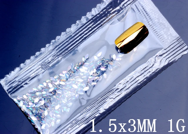 7G 600PCS 7 Sizes Acrylic Rhinestones Eye Shape Crystal AB Flat Back Nail Rhinestone 3D Non HotFix Nail Art Decoration DIY Tool 1.5x3mm 1g