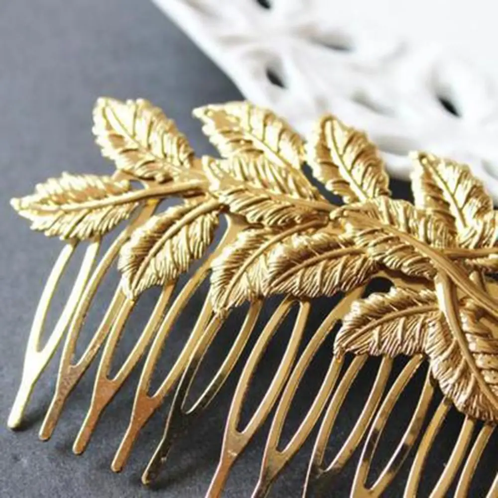 1pcs Fashion Punk Women Girls Gold Leaf Hair Comb Hair Clip Jewelry Cuddly Gold Metal Hair Accessories Headwear Female Hairpins