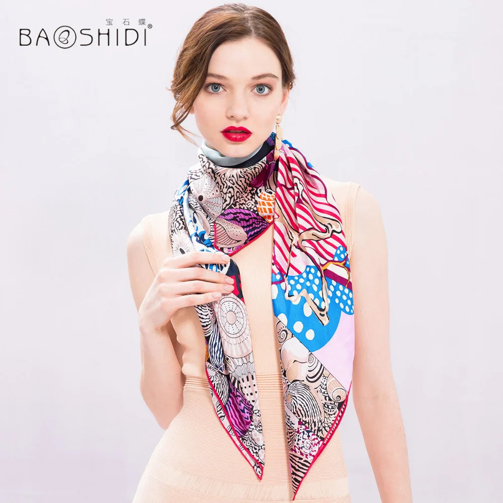

[BAOSHIDI]100% Silk Scarf Women,2017 New Arrival,Fashion Scarf Luxury Brand Infinity Square Female Scarves,Lady Silk Shawl Hijab