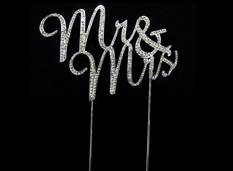 Fantasia MR  MRS casamento Diamante Rhinestone Gem bolo Topper 9 cm prata