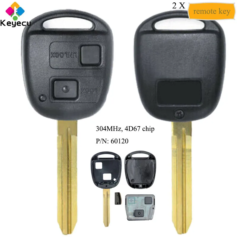 Пара ключей KEYECU с дистанционным управлением Автомобильный ключ 2 кнопками чип 304