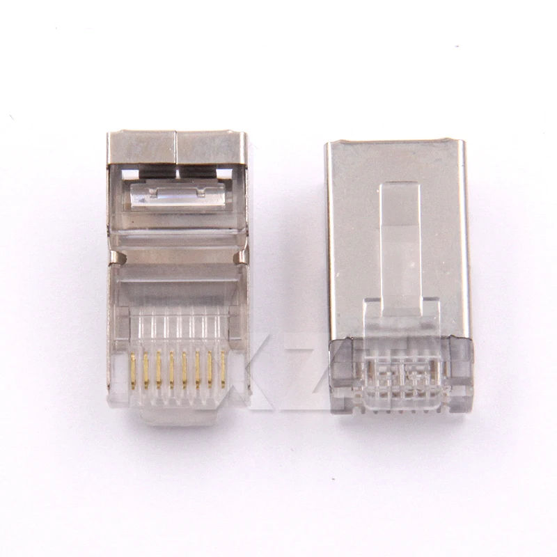 

10PCS/LOT network connectors Crystal Metal Shield RJ45 cat6 Modular Plug RJ-45 8P8C Network Cable Head gold plated terminals NEW