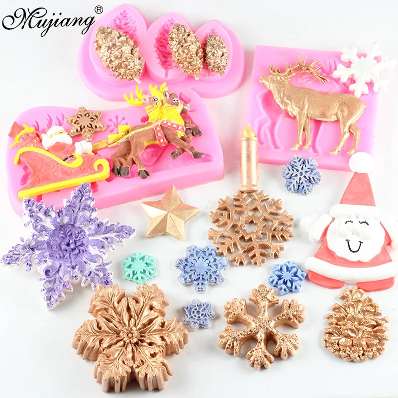

Christmas Decorations Snowflake Lace Fondant Cake Decorating Tools Pine cone Holly Leaf Chocolate Candy Cupcake Silicone Mould