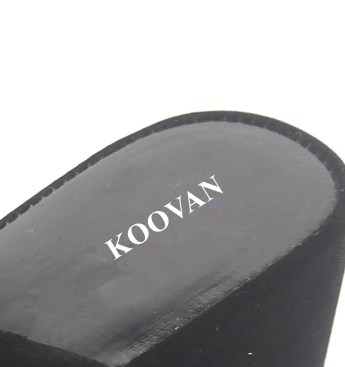 Koovan/женские босоножки; коллекция года; Модные женские кожаные сандалии; женские туфли на танкетке и высоком каблуке; черные туфли на платформе с круглым открытым носком; Размеры 33-41