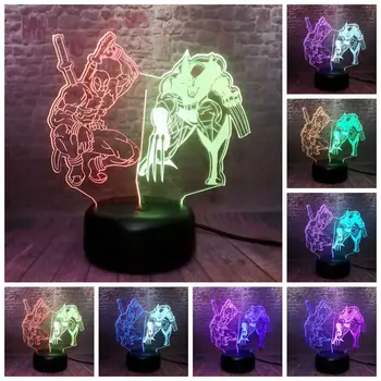

Marvel Deadpool Figure 3D Illusion Nightlight LED 7 Colors Mixed Light Avengers Wolverine Figuras Model Light-up Toys