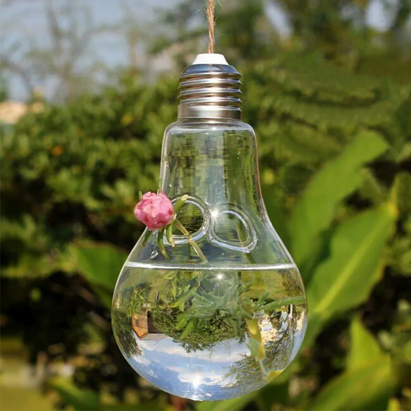 

Clear Glass Light Bulb Vase Hanging Lamp Shape Hydroponic Flower Plant Terrarium for DIY Home Office Wedding Decoration