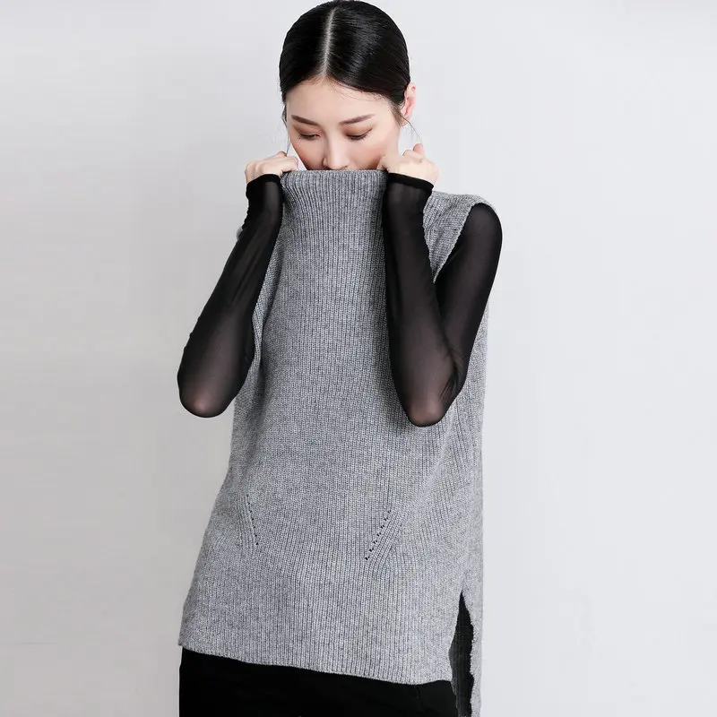 ATTYYWS модный жилет с круглым вырезом, однотонный кашемировый вязаный Свободный пуловер, женский свитер без рукавов, мягкий и удобный