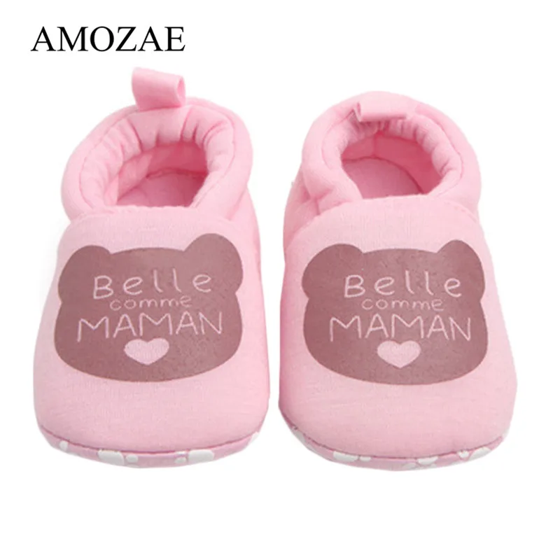 

Lovely Cotton Newborn Baby Shoes Cute Infant Baby Girls Boys First Walkers PAPA MAMAN Soft Shoes Toddler Crib Shoes For 0-18M