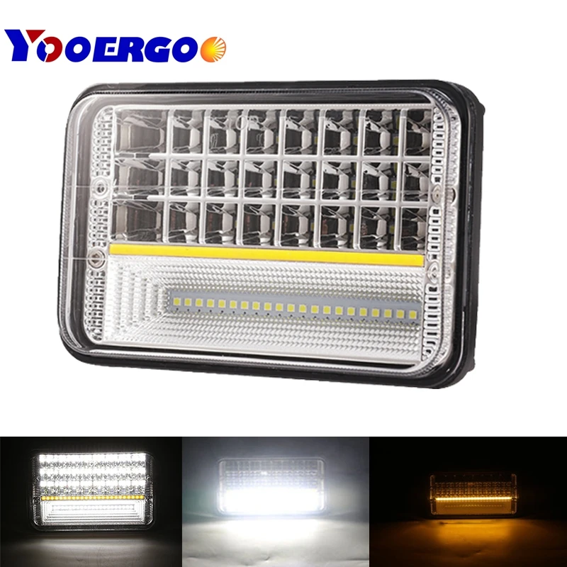 

2Pcs 4x6" Square 73W Led Driving Fog Light with Yellow Turn Signal Hi/Lo DRL for Trucks 4x4 Offroad