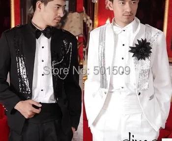 

free ship mens sequins white/black tuxedo suit/event/stage performance, jacket with trousers