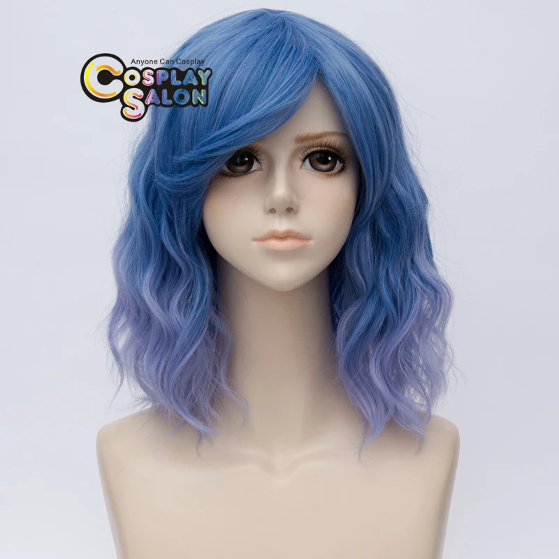 

Lolita 35CM Medium Curly Mixed Light Blue Women Cosplay Harajuku Wig + Wig Cap