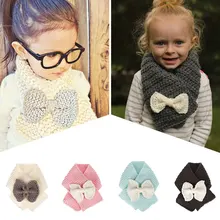 Детский зимний шарф для мальчиков и девочек, детские шарфы с бантом, теплые шарфы для шеи, вязаные шерстяные шарфы, накидка на шею