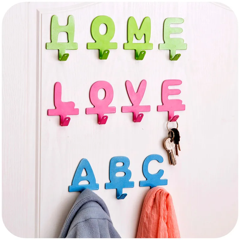 free shipping abc home love letter metal adhesive hook diy cloth letter hooks