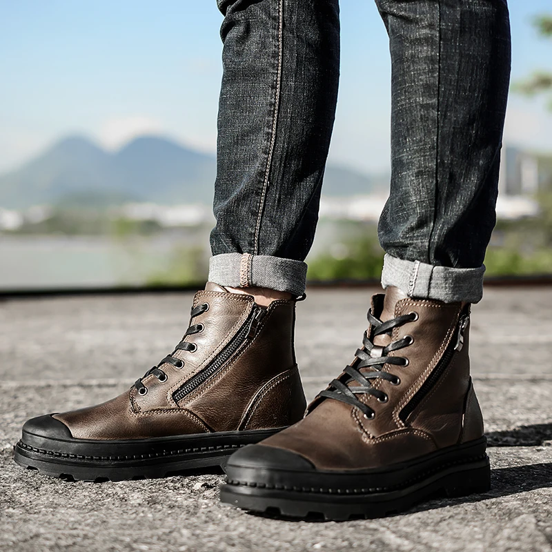 Tornozelo Inverno Zíper De Casuais Fur Fur Plus Homens Neve With Fur Botas Quente Size No Peludo brown Marca Brown Genuíno Chelsea black Couro Cimim 8PqwOO