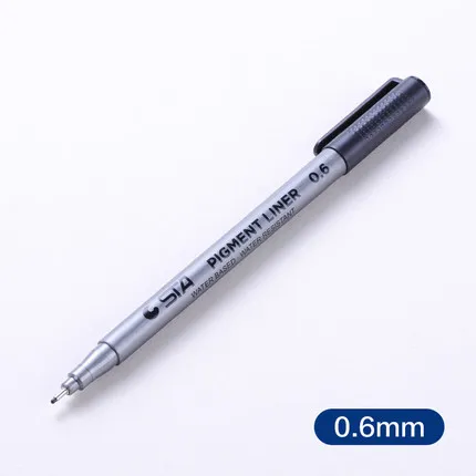 1 шт пигмент лайнер Pigma ручка микрон маркер для белой доски 0,05 0,1 0,2 0,3 0,4 0,5 0,6 0,8 различных наконечников, черная ручка эскизов ручки - Цвет: 0.6mm