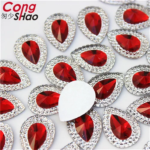 Cong Shao, 100 шт, 10*14/13*18 мм, цветные каплевидные камни и кристаллы, стразы с плоской задней стороной, украшение для костюма, пуговицы, CS236 - Цвет: Red