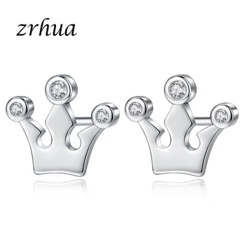 

ZRHUA High Quality 925 Sterling Silver Classic Crown Stud Earrings for Women Bridal Wedding Ceremony Propose Jewellery